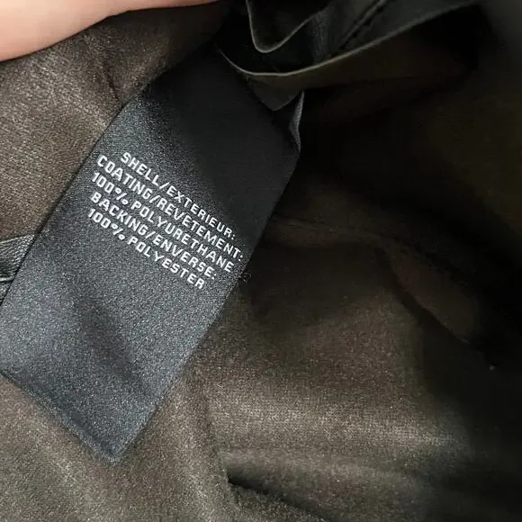 Faux Leather Button Down Shirt Jacket Black Women’s Small Oversized Longline - Picture 8 of 9